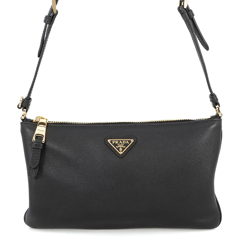 Prada Shoulder Bag Triangle Leather Black